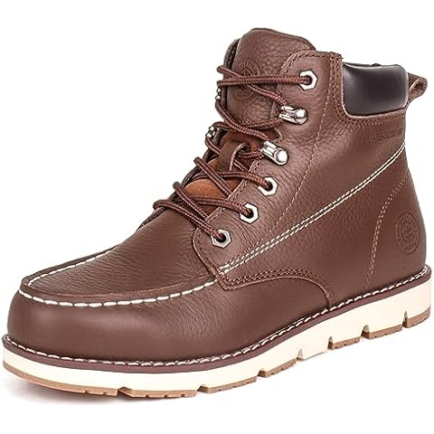 Jacata Mens Work Boots Moc Toe Wedge Botas De Trabajo Para Hombre Water Oil Resistant Non Slip Construction Boots For Men(Brown 13) Cover