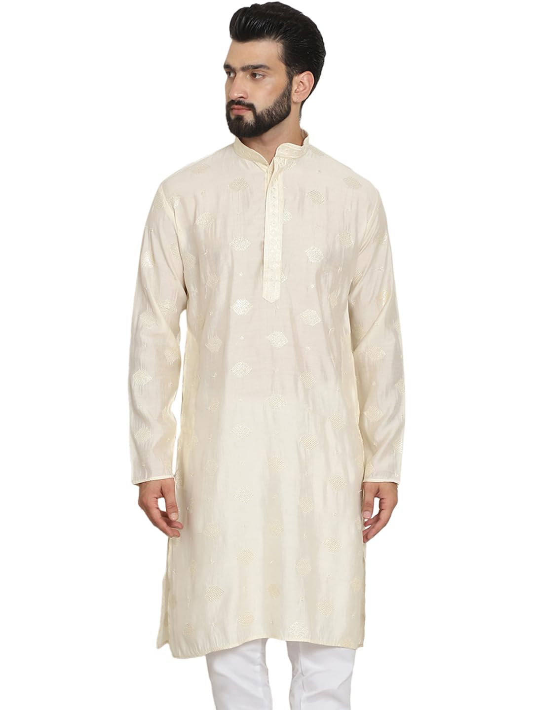 sojanya Since 1958 Men's Cotton Silk Sequinned Embroidered Long Kurta-picture-21