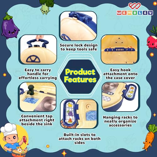 Image of Wembley Kitchen Set for Kids Girl & Boy 2-7 Years Old | Portable Pretend Play Toy for Girls | Mini Kitchen Playset Suitcase | Safe and Non-Toxic | Birthday Gift for Kids Ages 2 to 7