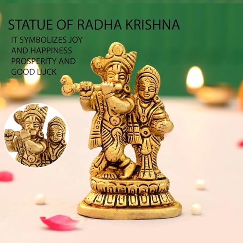 Estatua de Latón Radha Krishna Mini de 3.5 Pulgadas miniatura 6