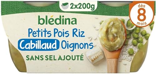 BLÉDINA - Bols - Repas Midi Bébé - Ecrasé de Petits Pois, Riz et Cabillaud Petit