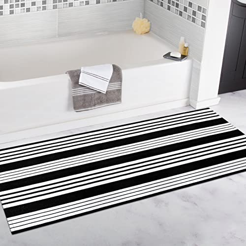 Ojia Runner Rug 2'X6', Machine Washable Black And White Rug Striped Kitchen Runner Rug Cotton Hand-Woven Farmhouse Layered Door Mats For Entryway/Laundry Room/Bedroom/Living Room #TOP6