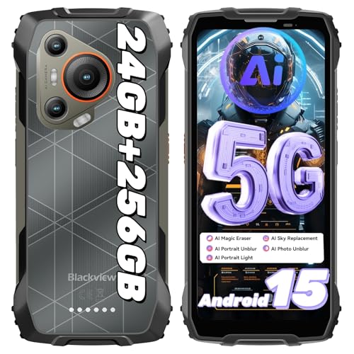 Blackview BL7000 AI Telephone Portable Incassable Android 15 Téléphone Incassable, 256Go+24Go/2To TF, 5G Ruggedisé Débloqué 6,78''FHD+ 120Hz, 50MP+20MP...