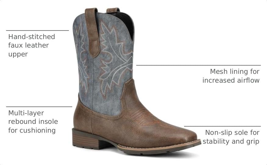 Image of Lumeheel Cowboy Boots for Men - Western Men's Boots with Classic Embroidered, Slip on Square Toe Boots, Slip Resistant Country Boots Chunky Heel Ankle, Durable Short Boots for Spring Fall
