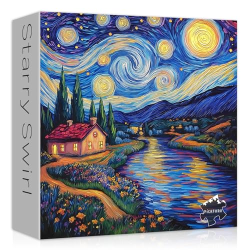 Rompecabezas de 1000 piezas Starry Night de Van Gogh, rompecabezas artístico de paisaje natural para adultos miniatura 1