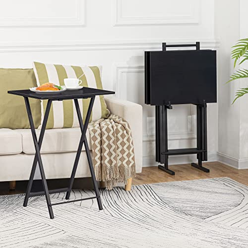 Image of HOOBRO Folding TV Tray Tables, Set of 4 TV Trays with Storage Rack, Industrial Side Table for Eating at Couch, Foldable Snack Table for Small Space, Easy Assembly, Black BK50BZ01