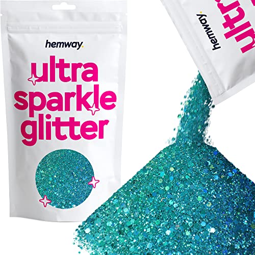 Hemway Ultra Sparkle Glitter Turquoise Blue Holographic 100g Multi Size, 100g / 3.5oz
