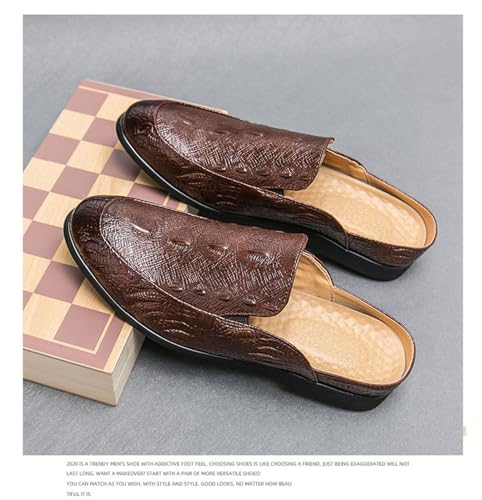 Men's Fashion Backless Loafers Genuine Leather Mule Shoes Leisure Anti Slip Patterned Breathable Mule Shoes4