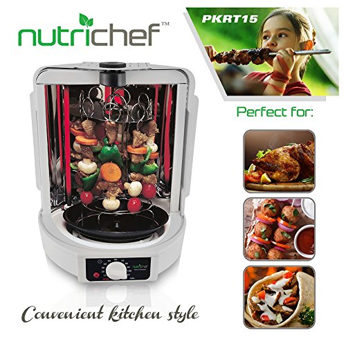 Image of NutriChef Vertical Rotisserie Oven Roaster - Rotating Shawarma /Kebab Machine with Skewer and Rack, Basket Tower, Roasting Rack, Poultry Tower, Drip Tray - For Meat Chicken Turkey Lamb - PKRT15 White