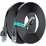 Cat 6 Ethernet Cable 50 ft, Flat Wire, (2 Pack) Black, Cat6 Cable, Thin Ethernet Cord, Internet...