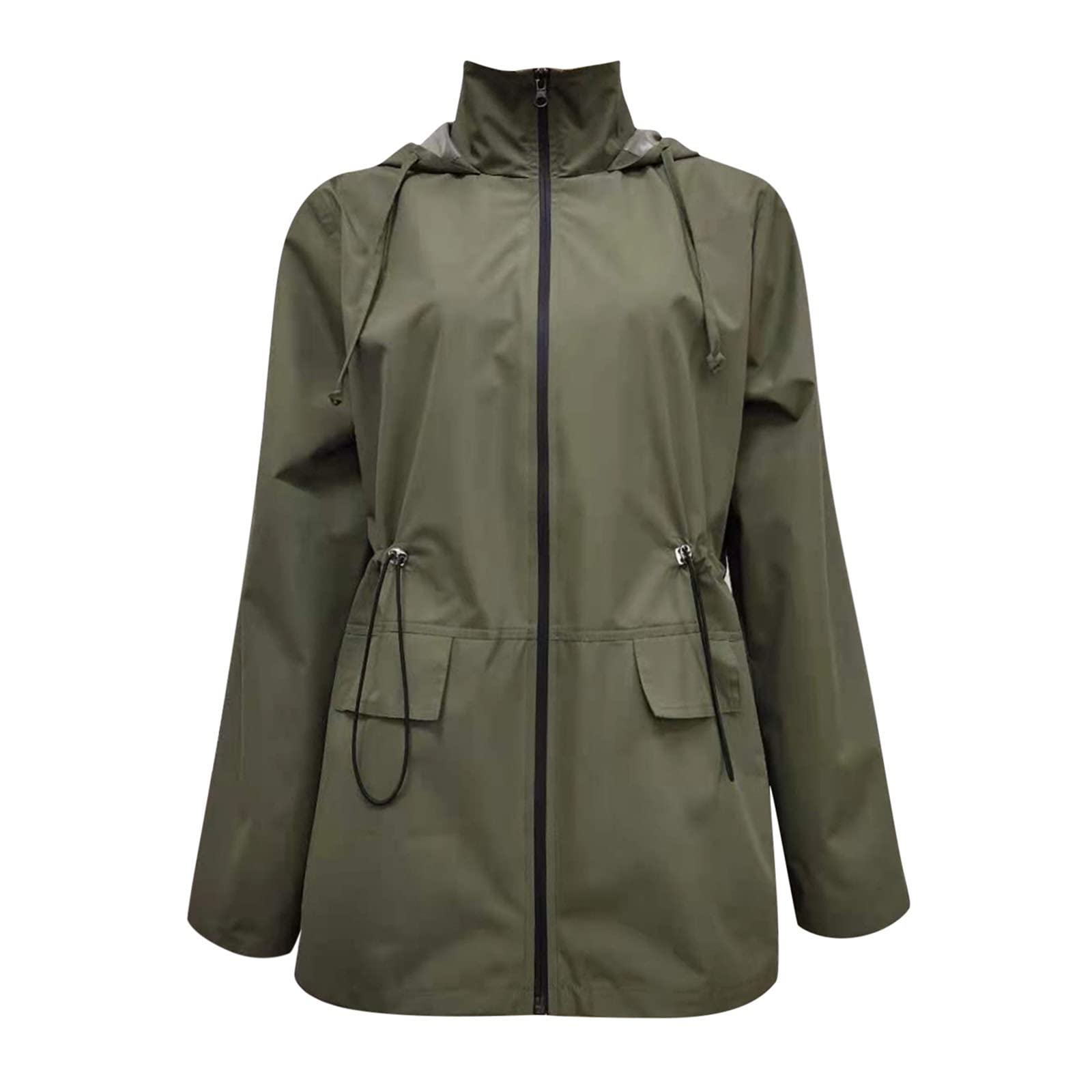 Chubasquero impermeable casual de las mujeres con cremallera sólida con capucha