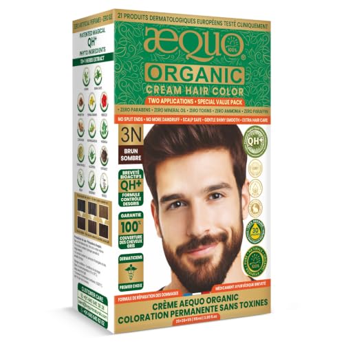 Image of Aequo Organic Permanent Hair Colour for Men | Organic Cream Hair Dye | Complete Hair Coverage | Ammonia Free | Dark Brown, 115ml