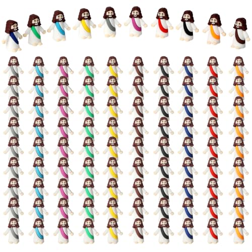 Voopurbic 100 Pcs Mini Jesus Figures Bulk, Easter Little Jesus Figurines Toys for Hide and Seek Religious Party Supplies, Baptism, Church and Sunday School Giveaways
