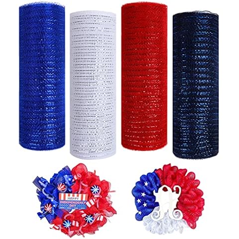 30 Ft Deco Mesh Ribbon for Wreaths Easter St. Patrick's Day Shamrock Christmas Decoration 4 Rolls Metallic Foil Ribbon for Home Ornaments DIY Crafts Supplies Cover