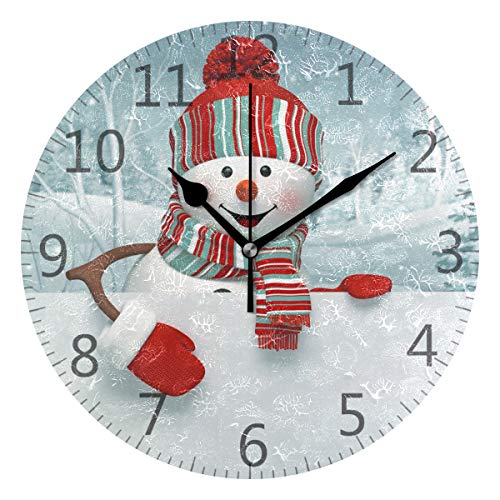 Senya Cartoon Snowman Round Wall Clock, Silent Non Ticking Oil Painting Decorative For Home Office School Clock Art #TOP19