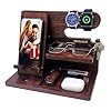 Gifts for men women brother boss boyfriend him nightstand organizer gifts for dad from daughter son wood phone docking station dark brown  urban country home decor