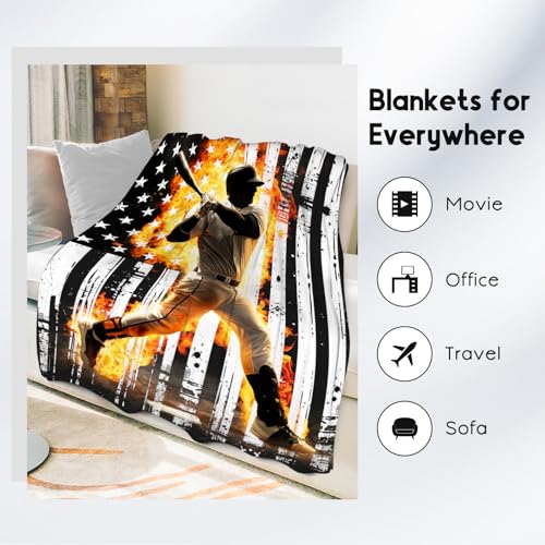 Baseball Blanket for Boys, Kids Blankets Gifts, Sports Theme Throw for Kids, Soft Fleece Throw for Boys Room Decor, 30"x40"