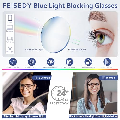 Image of FEISEDY Blue Light Blocking Glasses Women Men Square Computer Lightweight Pilot Glasses Anti Eyestrain & UV Glare B0141