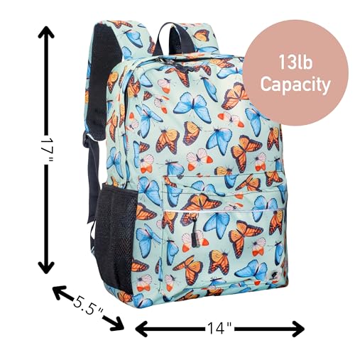Image of Fenrici Butterfly Backpack for Girls, Teens, Girls' Backpack for School, Kids' Bookbags with Padded Laptop Compartment, Butterfly, Monarch Green, 17 Inch