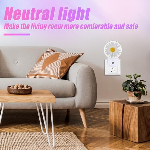 Image of Daisy Night Light Chamomile Night Lights LED Lamp Round Plug into Wall Nightlight with Dusk to Dawn Sensor Home Hallway Stairway Kitchen Decor