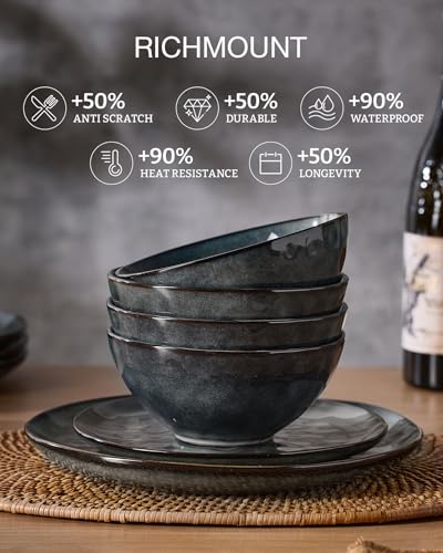 Richmount Ocean 12 Piece Dinner Set, 3D Wave Relief Irregularly Shaped Plates and Bowls Set, Dinner Sets for 4, Reactive Glaze Dinnerware Sets, Dishwasher & Microwave Safe, Stylish & Durable, Green - Image 4