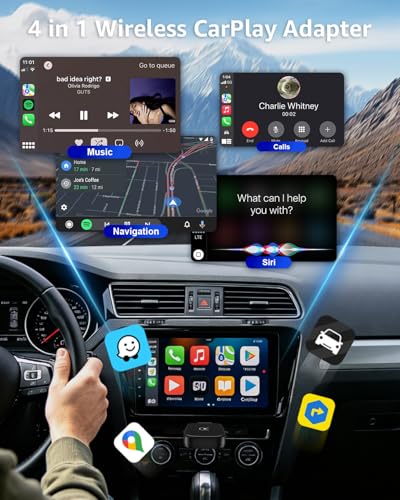 Image of 4 in 1 Wireless CarPlay Adapter Car Screen Mirroring Adapter for Apple iPhone& Android, Convert Wired CarPlay to Wireless, Stable Control & No Delay Latency, Plug and Play