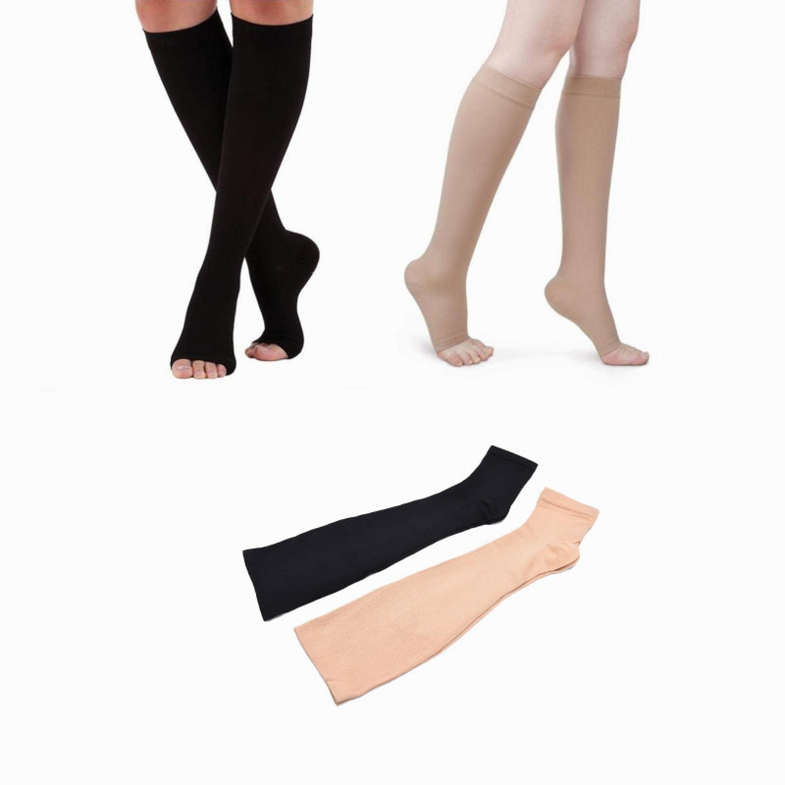 AAGAZA Varicose Compression Stockings Elastic Open Toe Knee High Stockings Calf Stockings Veins Shaping Graduated Pressure Stockings L-XL Nude/139 (Color : Preto, Size : L-XL)