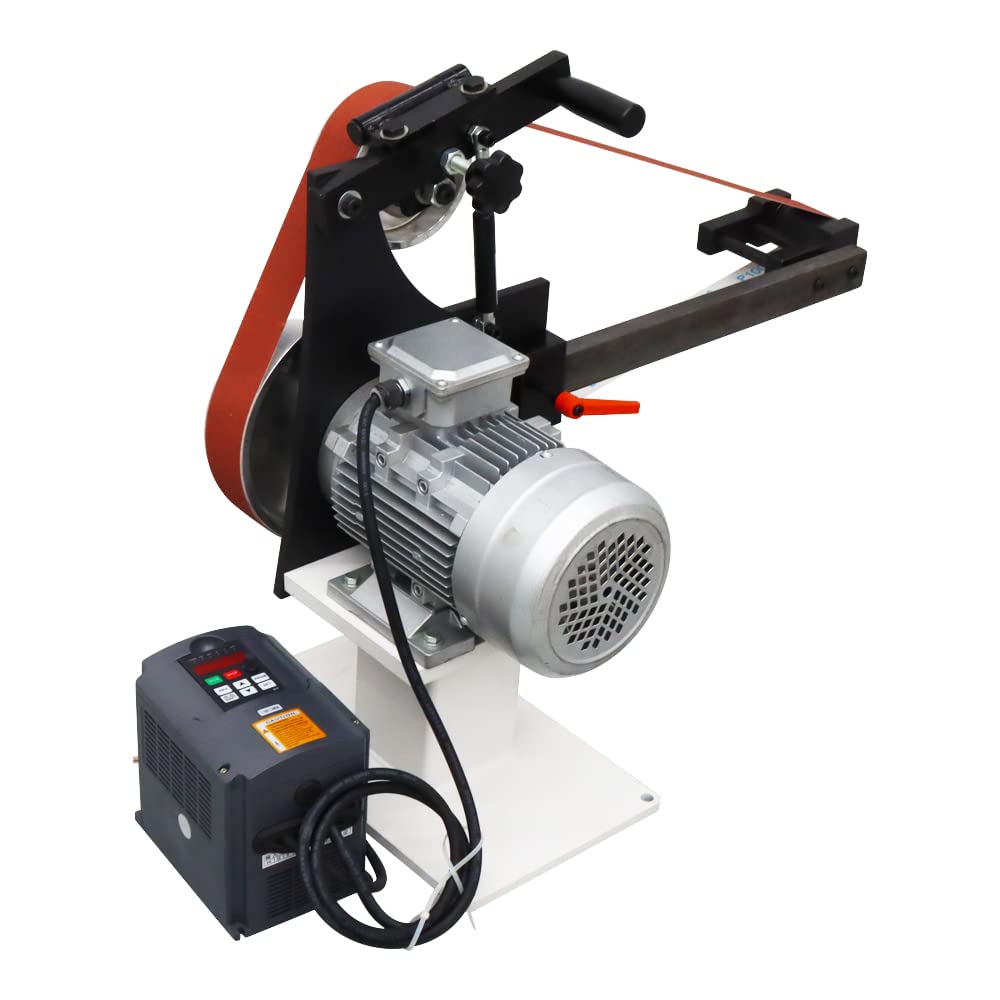HayWHNKN Variable Speed Belt Sander Machine with 3 Grinding Wheel Knife Grinder with Base&Frequency Converter 71-82 inch Belt 2000W 110V