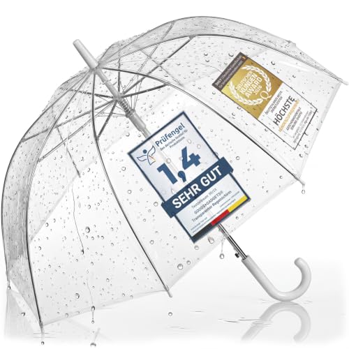 GOODS+GADGETS Durchsichtiger Regenschirm transparent weißer Design Stockschirm Ø 100 cm; Fashion-Highlight
