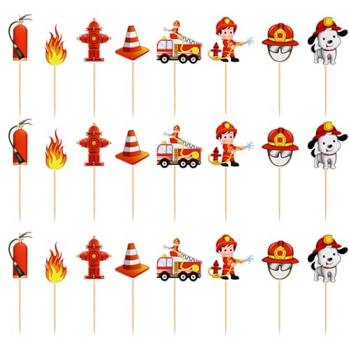 24 Stück Feuerwehr Geburtstag Deko,Feuerwehr Kuchen Deko Geburtstag Cupcake Feuerwehrmann,Cake Topper Decoración Fireman Figuren,Tortendeko Feuerwehrauto Dekor Kindergeburtstag