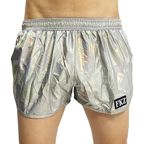 Men's Holographic Metallic Boxer Shorts Low Rise Sport Loose Lounge Swim Trunks Swimwear
