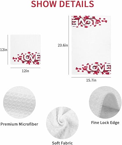 Miniatura 7 de Kitchen Towel 2 Packs Cotton Waffle Weave, Love Rose Flower Petal Valentine's Day 16 x 24 Inch Absorbent Quick Drying Dish Towels Clothes for