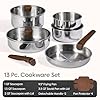 CAROTE 13pcs Tri-Ply Stainless Steel Cookware Set with Detachable Handle, Pots and Pans Set, Induction Kitchen Cooking Sets, RV/Camping Cookware, Oven Safe, Woodgrain Style #1