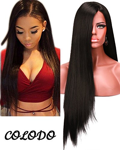 Long Straight Synthetic Lace Front Wigs for Black Women Heat Resistant Hair Black Color 28 Inch