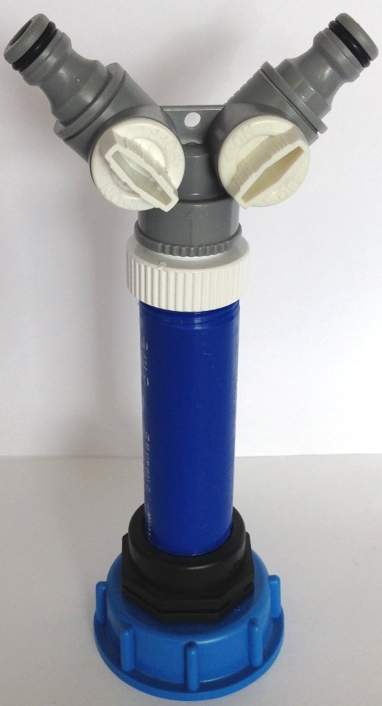 CMTech GmbH MontagetechnikCMS60290R_Y Spout with Plastic Pipe and Y Splitter Suitable for Gardena, IBC Container Accessory Rainwater Tank Adapter Fitting Canister