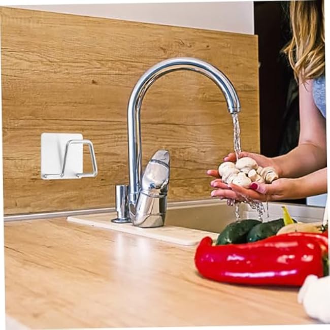 IMIKEYA 6pcs Stainless Steel Sponge Holders Punch Adhesive Wall Mounted Sink Sponge Racks for Kitchen and Bathroom Space Saving Storage