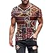 IQYU Męska koszulka w stylu etnicznym 3D, z nadrukiem, okrągły dekolt, krój regularny, krótki rękaw, rozciągliwy materiał, koszulka sportowa, oddychająca, na czas wolny, do fitnessu, modna, streetwear, czerwony, 5XL