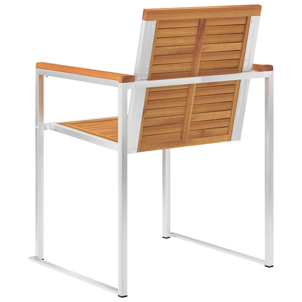 Juego de 2 sillas de jardín con cojines de madera maciza de acacia y acero inoxidable – Juego de sillas de jardín de madera de acacia con cojines para patio y jardín