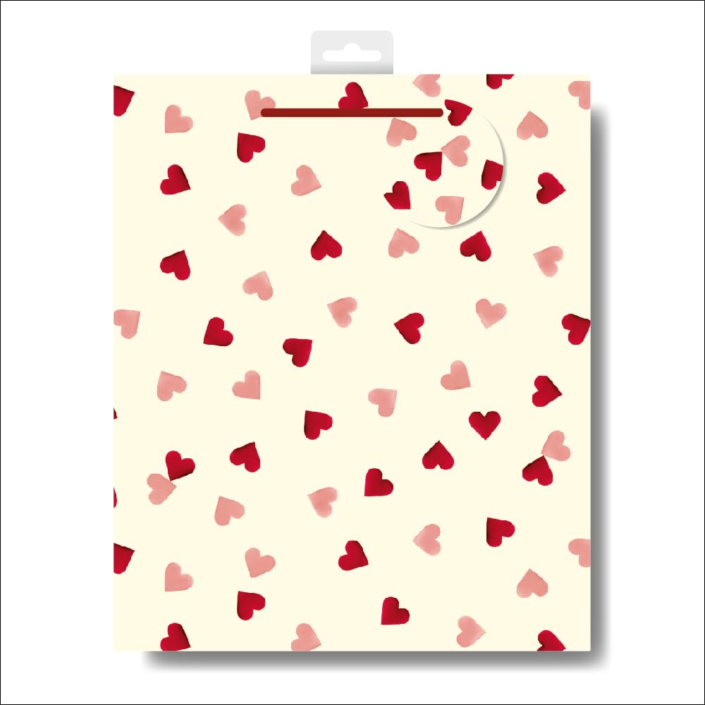 Emma Bridgewater Pink Hearts Large Gift Bag Gift Wrapping Accessory 613463 by Woodmansterne