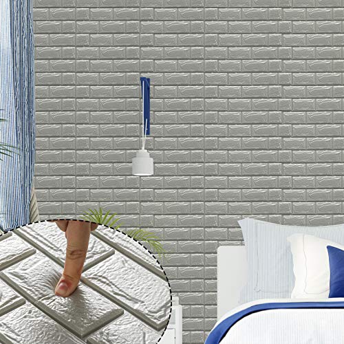 WADILE 3D Wallpaper Brick 20PCS Self Adhesive Peel and Stick Removable Wall Panels Waterproof PE Foam for Bathroom Living Room Home Decoration