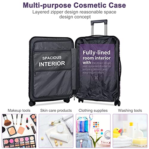 Carry On Luggage 22x14x9 Airline Approved, Hard Case Luggage Sets 2 Piece, PC+ABS Small Luggage Suitcase with TSA Lock & Spinner Wheels (14/20) - Purple4