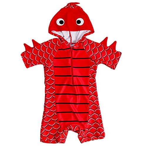 LIUONE Boys One Piece Hoodie Zipper Bathing Suit Swimwear 3D Dinosaur Swimming Rash Guard UPF50+ Red