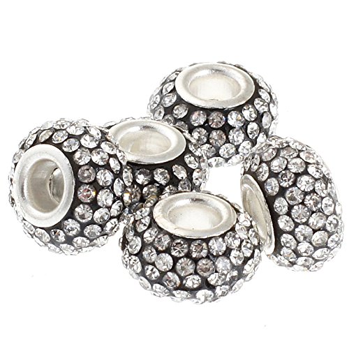 Rubyca Big Hole Handmade Czech Crystal Slide Beads Fit European Charm Bracelet (5Pcs, Black, 11Mm) #TOP10