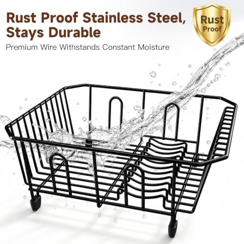 Image of JASIWAY in Sink Dish Drying Rack, Stainless Steel Small Black Dish Drainer