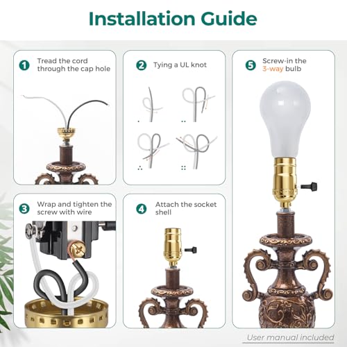 Image of DiCUNO UL Listed 3-Way Lamp Socket Replacement, E26 Standard Threaded Base Light Socket, Turn Switch Knob for Low-Medium-High Light Settings, Table, Floor Lamp Repair Kit, 2-Pack, (Gold)