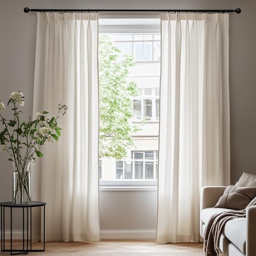 Deconovo Cortinas de Gasa con Volantes, Cortinas Decorativas semitransparentes con Aspecto de Lino, Color Lino, 140×138 CM, 2 Paneles