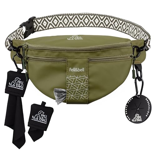 fell&bell Leckerlitasche für Hunde – wasserfester Leckerlibeutel mit 2 Snackfächern, 1,8 L Hauptfach, Handyfach & Kotbeutelspender | Futterbeutel Hundetraining & Hundetasche für Welpen Zubehör