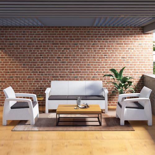 Image of Nilkamal Goa 3+1+1 Seater Plastic Sofa Set with Cushion|Indoor & Outdoor Furniture|Patio Chair Two Seater|Perfect for GardensPoolsideCafesRestaurants and Terraces Milky White & Grey