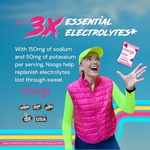 Image of Noogs Sour Energy Chews, Electric Watermelon Electrolyte Energy Gummies, Sour Candy Flavored Alternative to Running Gels, Vegan, Gluten Free & Caffeine Free, 12 Pack