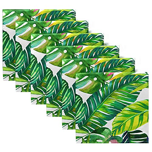 AUUXVA Tropical Beach Palm Leaves Cloth Napkins Set of 6, Washable Dinner Napkins Kitchen Table Napkins for Family Dinner Weddings Party Restaurant 20 x 20 in